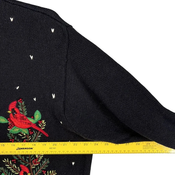 VTG In Resource Woman 2XL Black Cardinal Pinecone Embroidered Cardigan Sweater - Picture 10 of 16